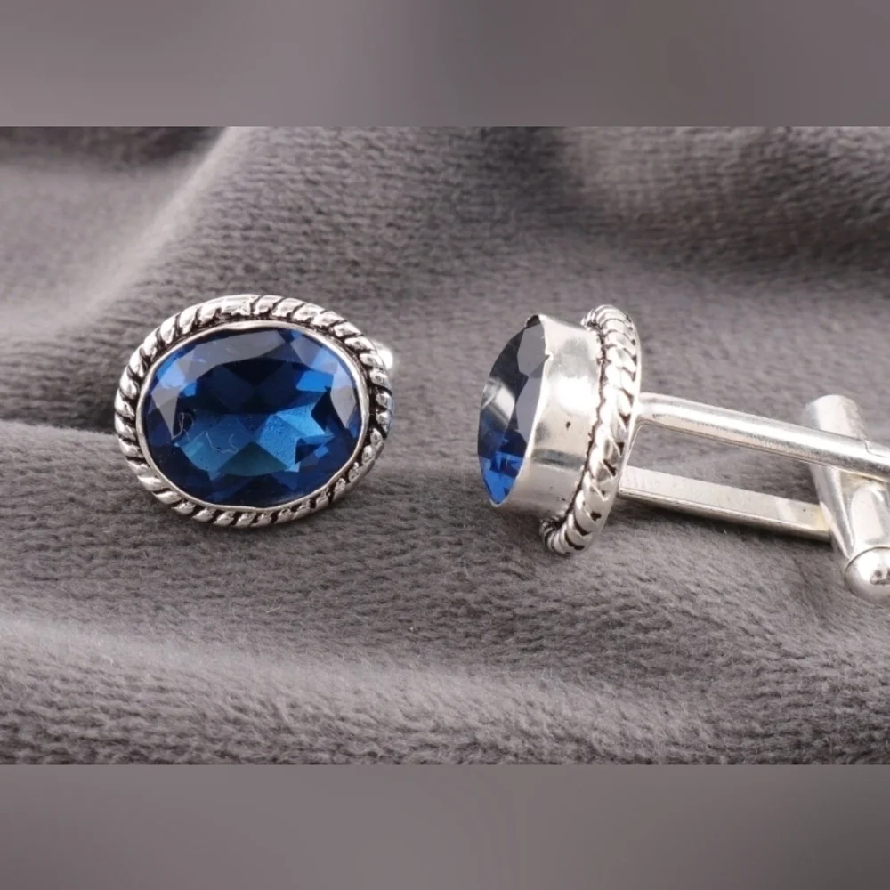 Sterling Silver London BLue Topaz Cuff Links